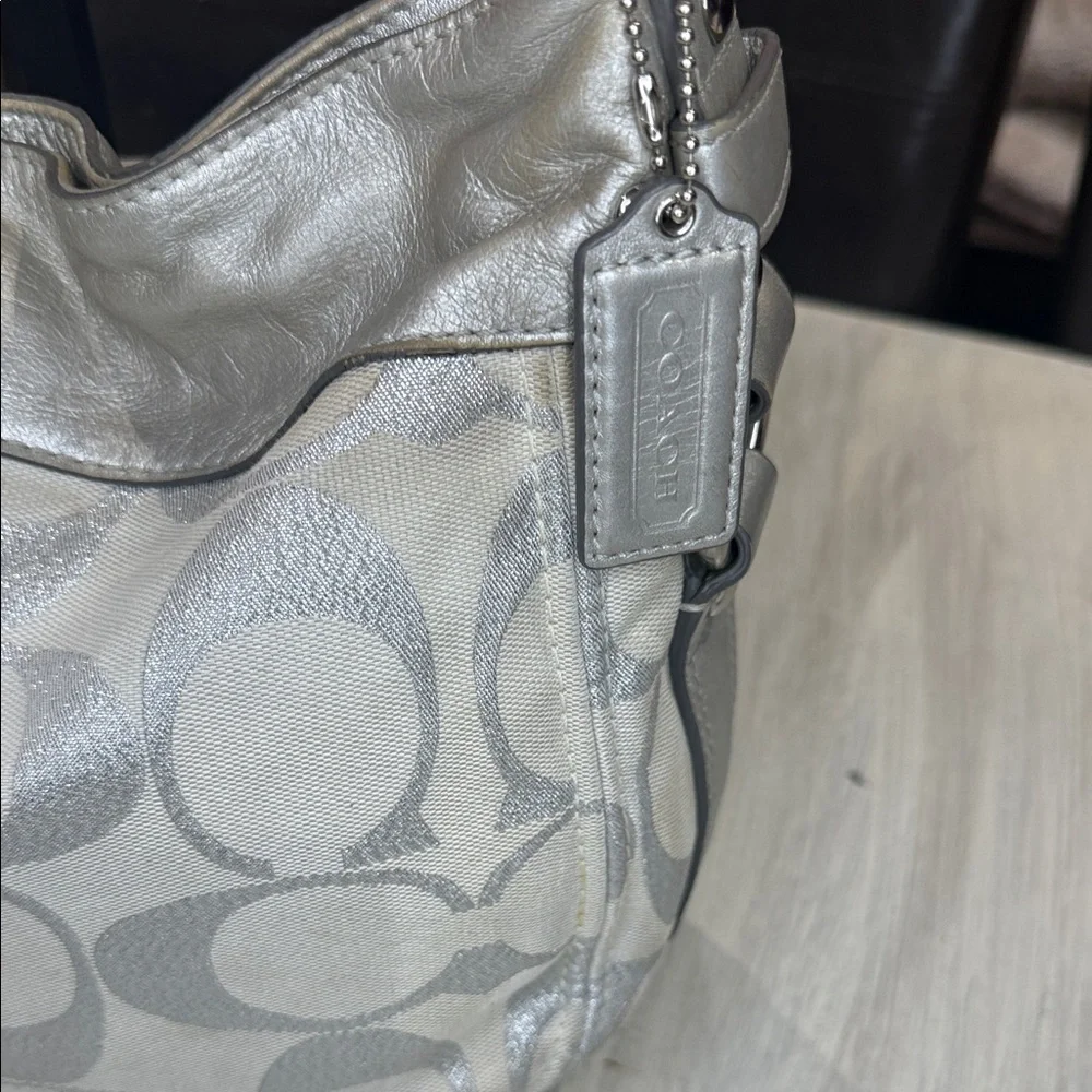 Coach Metallic Silver and Cream Shoulder Hobo Bag - Picture 3 of 16
